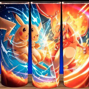 Pikachu vs Charizard Pokemon Battle Cup Mug Tumbler 20oz